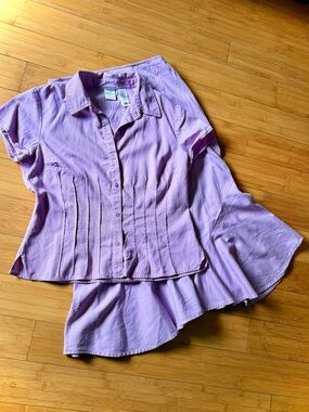 Soft Lilac Tencel Blend Skirt Set | Feminine Tailored Top + Midi Skirt